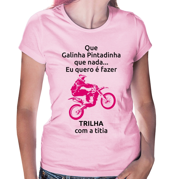Baby Look Trilha com a titia (moto rosa) - Rosa Bebê