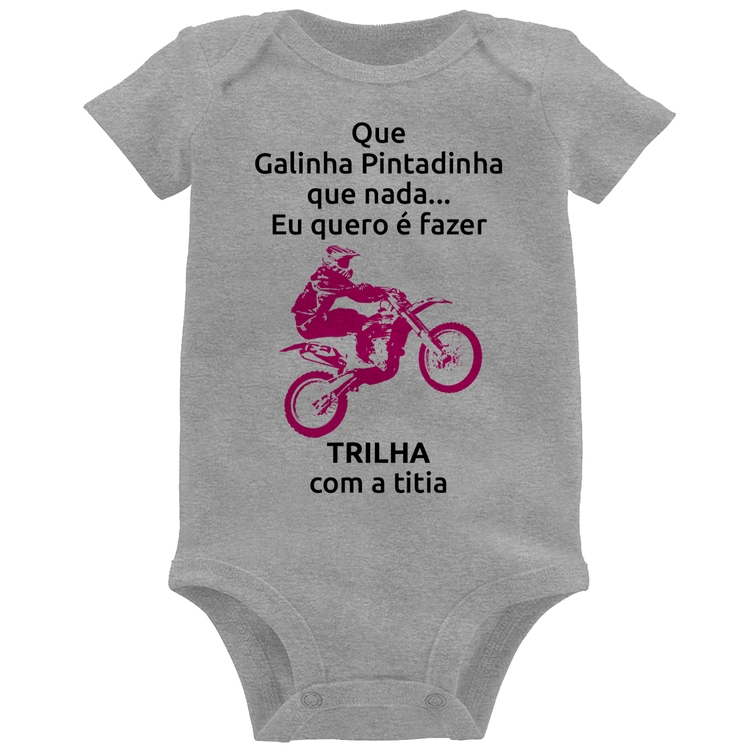 Body Bebê Trilha com a titia (moto rosa) - Cinza