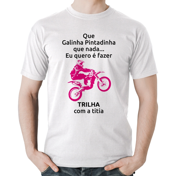 Camiseta Algodão Trilha com a titia (moto rosa) - Branca