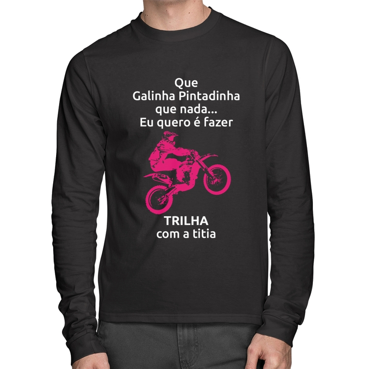 Camiseta Algodão Trilha com a titia (moto rosa) Manga Longa