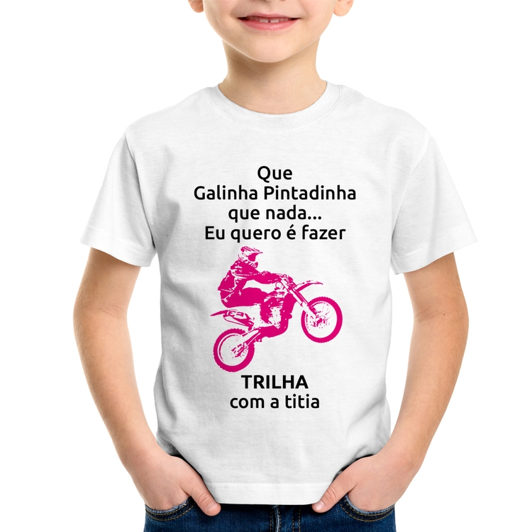 Camiseta Raglan Infantil Trilha com a titia (moto rosa)