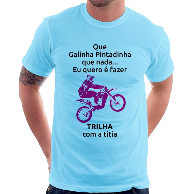Camiseta Trilha com a titia (moto rosa) - Azul Bebê