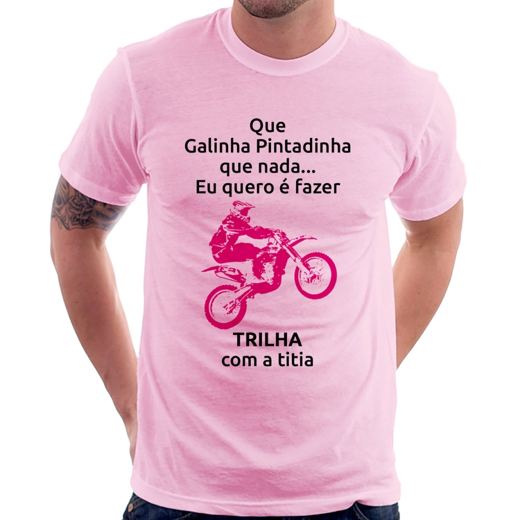 Camiseta Trilha com a titia (moto rosa) - Rosa Bebê