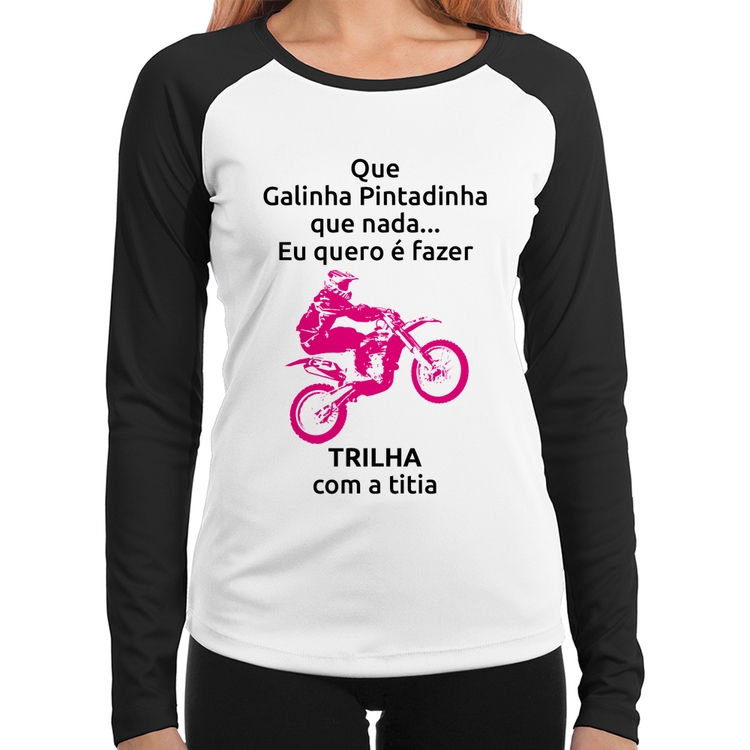 Baby Look Raglan Trilha com a titia (moto rosa) Manga Longa