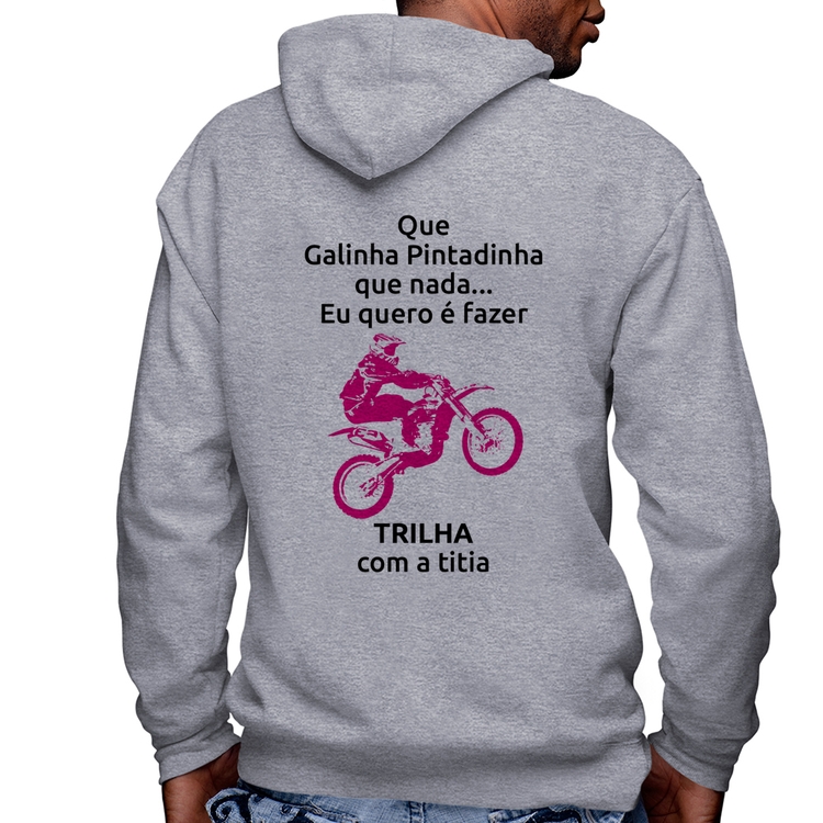 Blusa Moletom Trilha com a titia (moto rosa) Masculina com Capuz e Zíper - Mescla