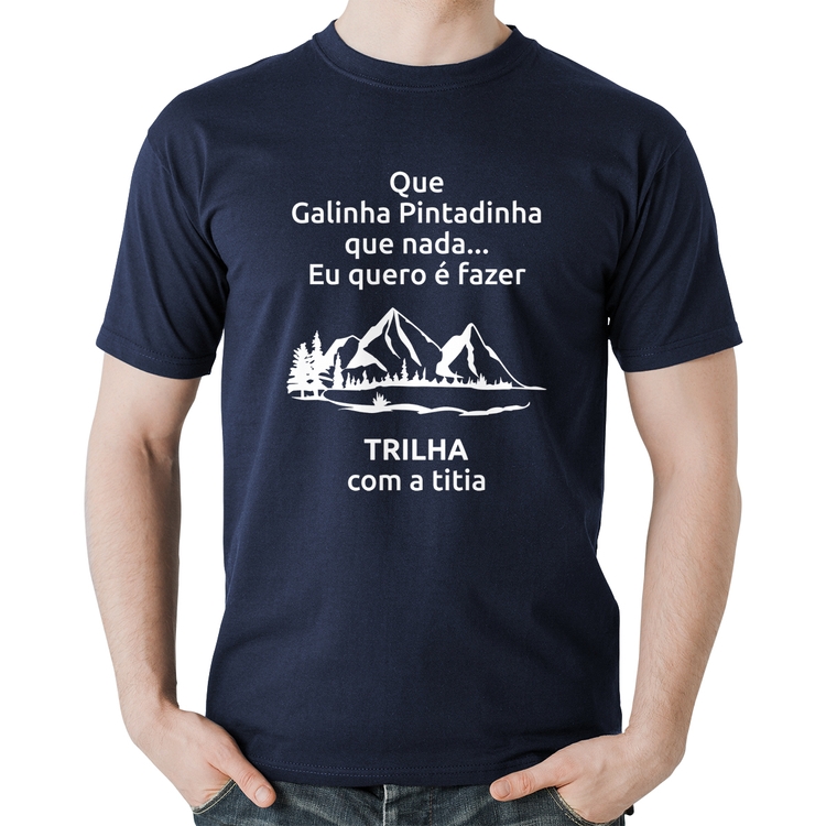 Camiseta Algodão Trilha com a titia Trekking - Marinho