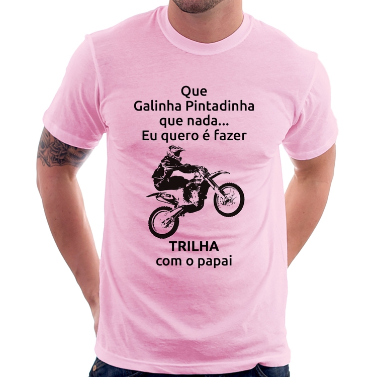 Camiseta Trilha com o papai - Rosa Bebê