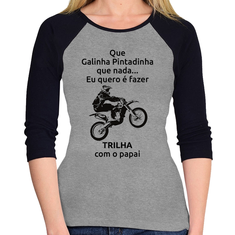 Baby Look Raglan Trilha com o papai Manga 3/4 - Cinza/Preto