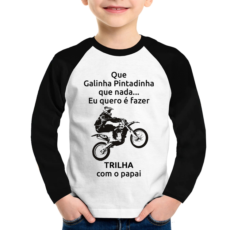 Camiseta Raglan Infantil Trilha com o papai Manga Longa
