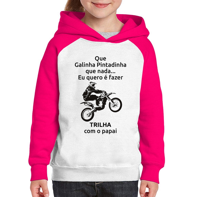 Moletom Infantil Trilha com o papai - Branco/Rosa