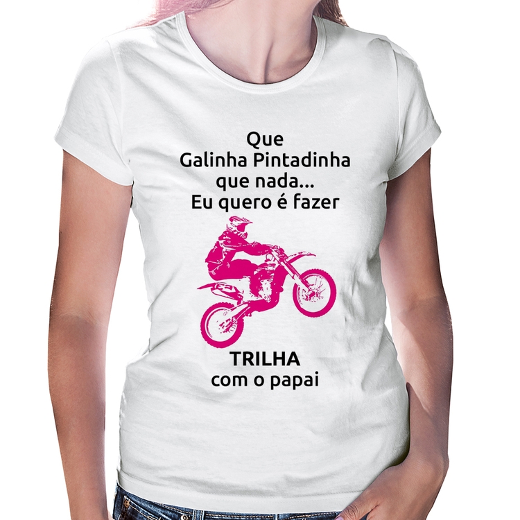 Baby Look Trilha com o papai (moto rosa)