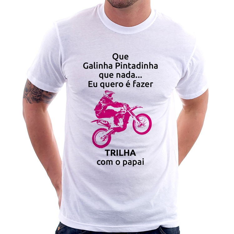 Camiseta Raglan Infantil Trilha com o papai (moto rosa)