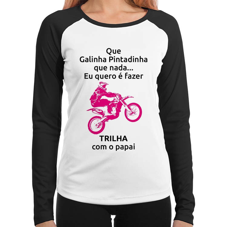 Camiseta Raglan Infantil Trilha com o papai (moto rosa)