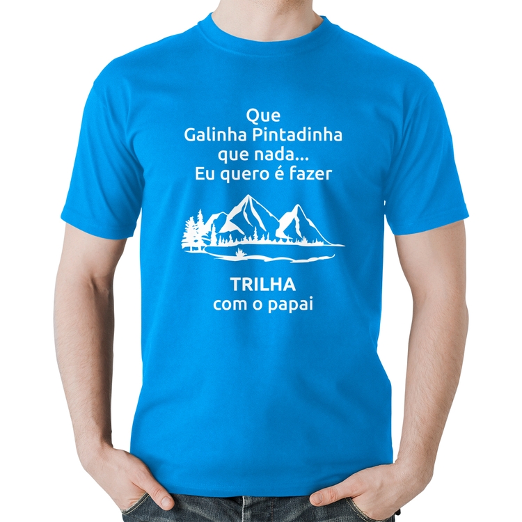 Camiseta Algodão Trilha com o papai Trekking - Azul
