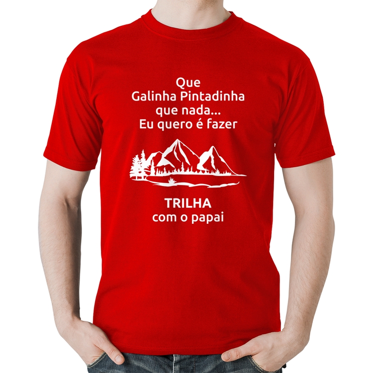 Camiseta Algodão Trilha com o papai Trekking - Vermelha