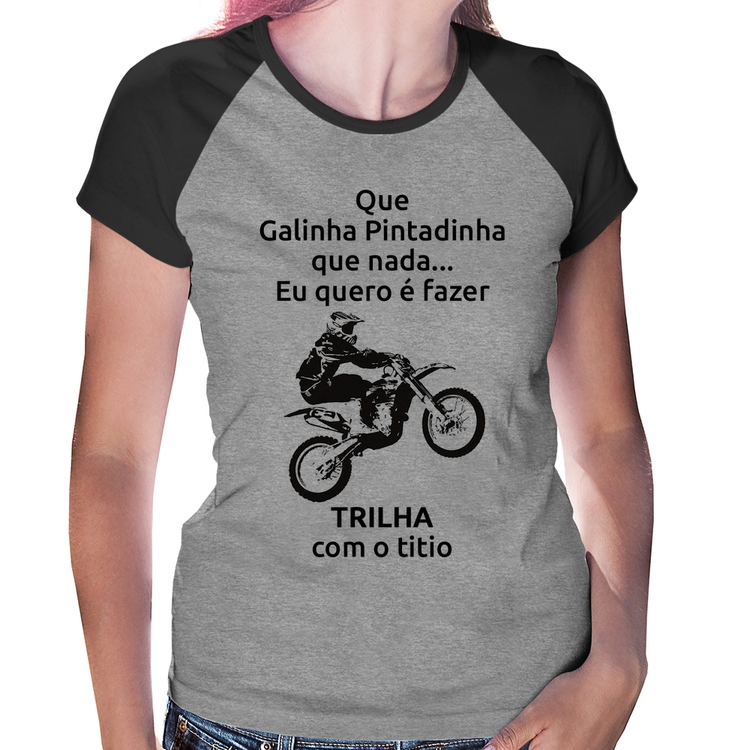 Baby Look Raglan Trilha com o titio - Cinza/Preto