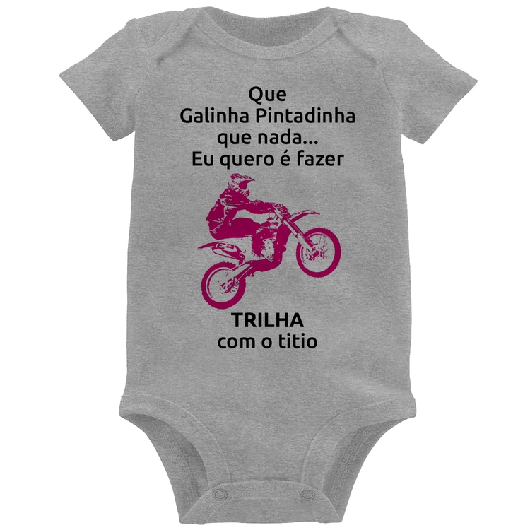 Body Bebê Trilha com o titio (moto rosa) - Cinza