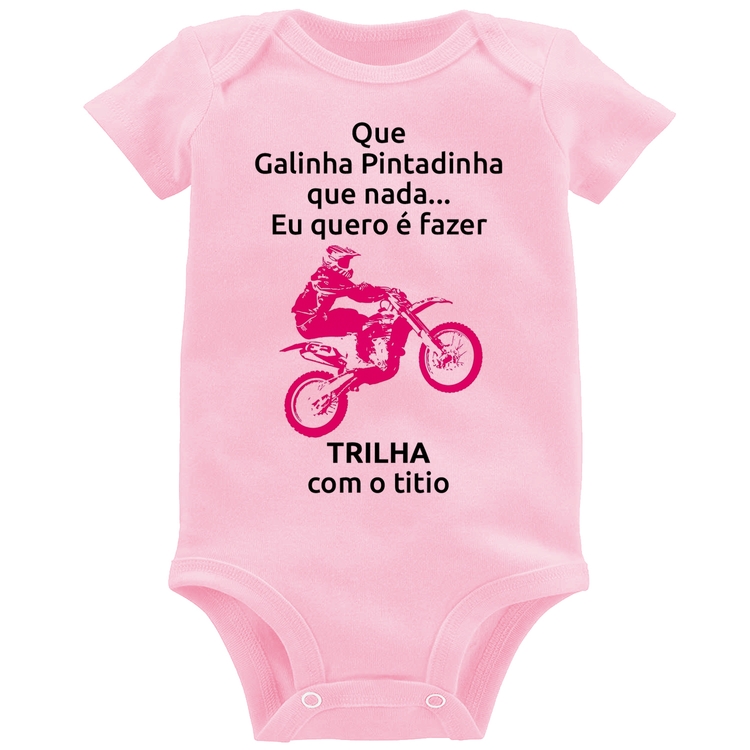 Body Bebê Trilha com o titio (moto rosa) - Rosa Bebê