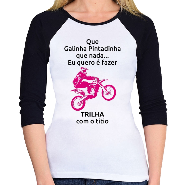Baby Look Raglan Trilha com o titio (moto rosa) Manga 3/4