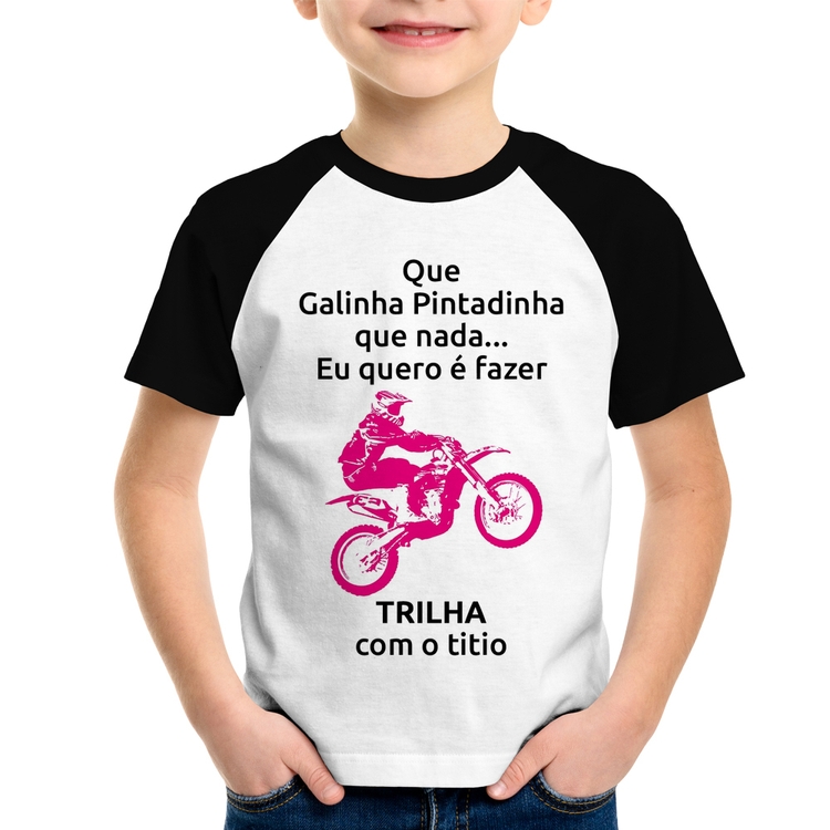 Camiseta Raglan Infantil Trilha com o titio (moto rosa)