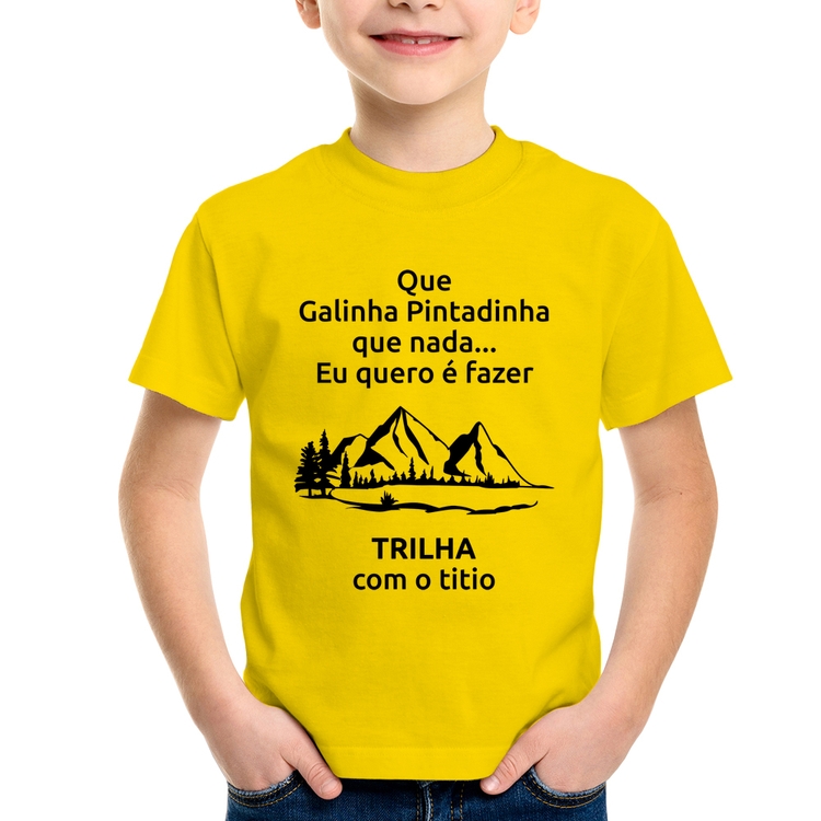 Camiseta Infantil Trilha com o titio Trekking - Amarela