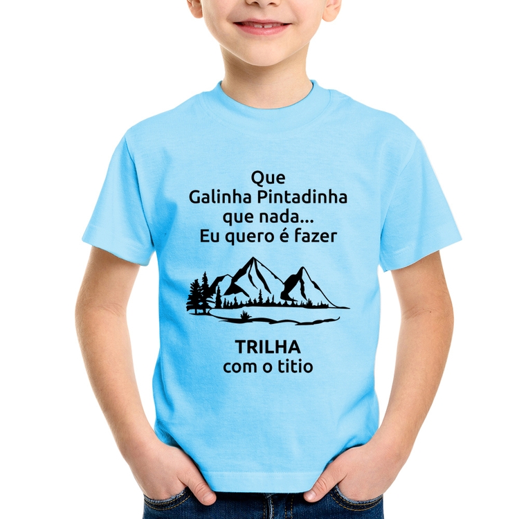 Camiseta Infantil Trilha com o titio Trekking - Azul Bebê