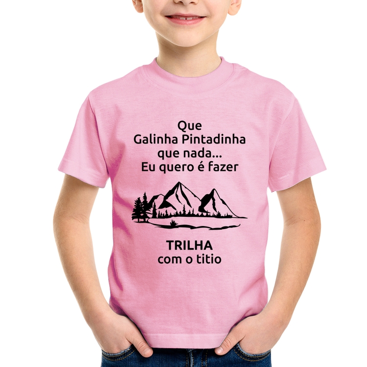 Camiseta Infantil Trilha com o titio Trekking - Rosa Bebê