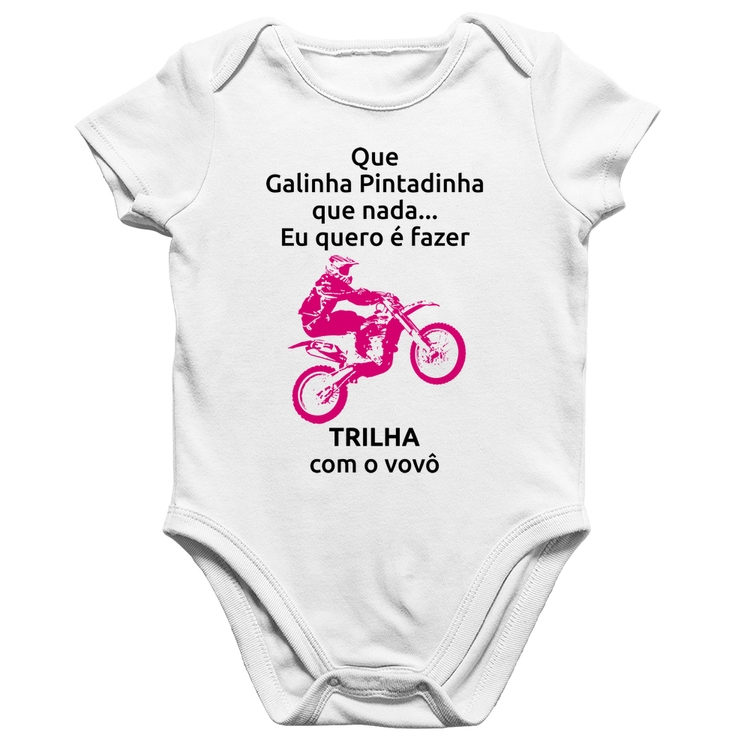 Body Bebê Algodão Trilha com o vovô (moto rosa) - Branco