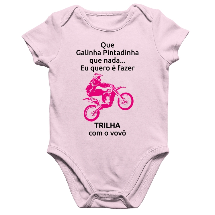 Body Bebê Algodão Trilha com o vovô (moto rosa) - Rosa Bebê