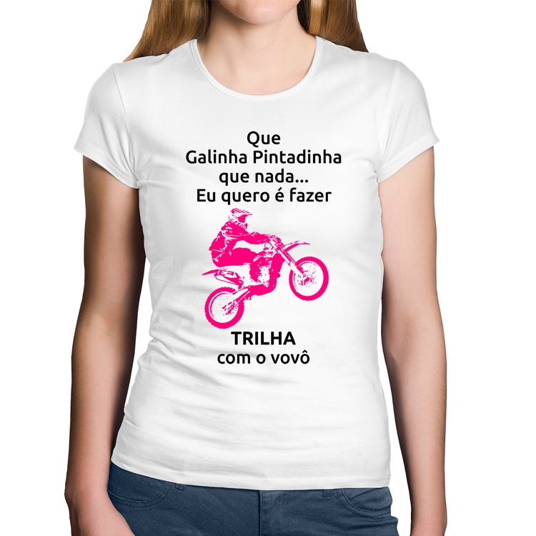 Baby Look Algodão Trilha com o vovô (moto rosa) - Branca