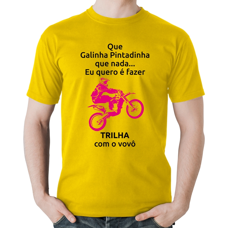Camiseta Algodão Trilha com o vovô (moto rosa) - Amarela