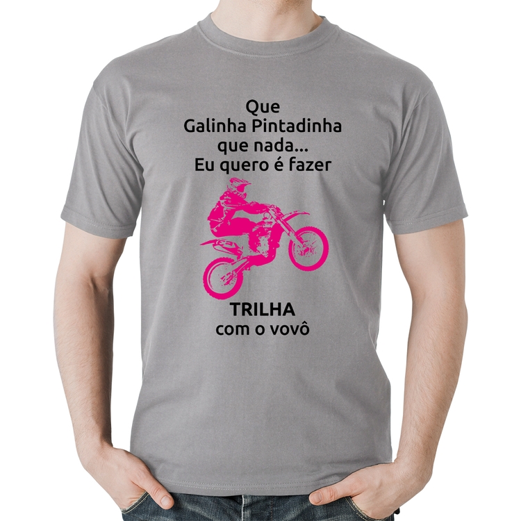 Camiseta Algodão Trilha com o vovô (moto rosa) - Cinza