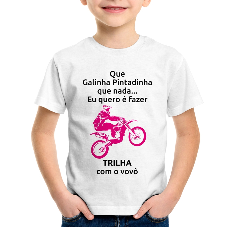 Camiseta Infantil Trilha com o vovô (moto rosa)