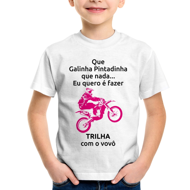 Camiseta Infantil Trilha com o vovô (moto rosa)