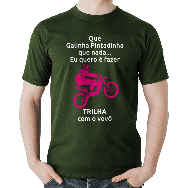 Camiseta Algodão Trilha com o vovô (moto rosa) - Musgo