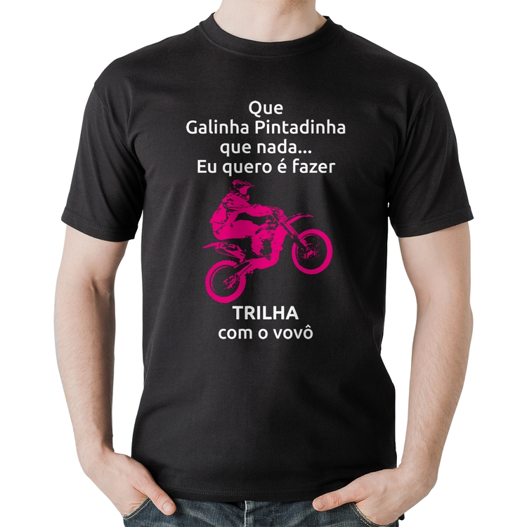 Camiseta Raglan Trilha com o papai (moto rosa)