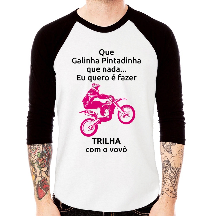 Camiseta Raglan Trilha com o vovô (moto rosa) Manga 3/4