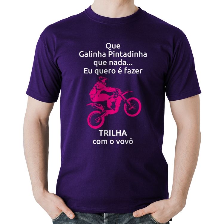Camiseta Algodão Trilha com o vovô (moto rosa) - Roxa