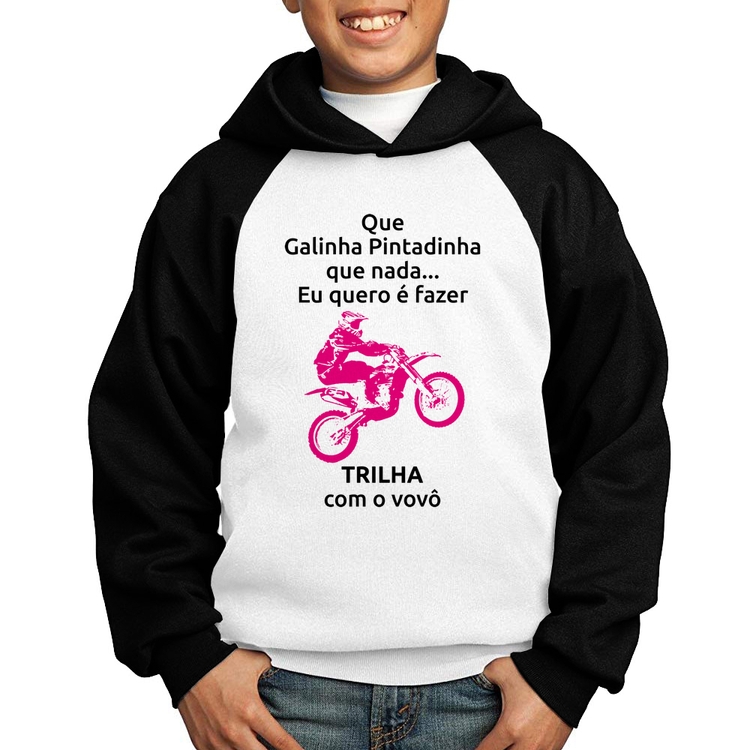 Moletom Infantil Trilha com o vovô (moto rosa) - Branco/Preto