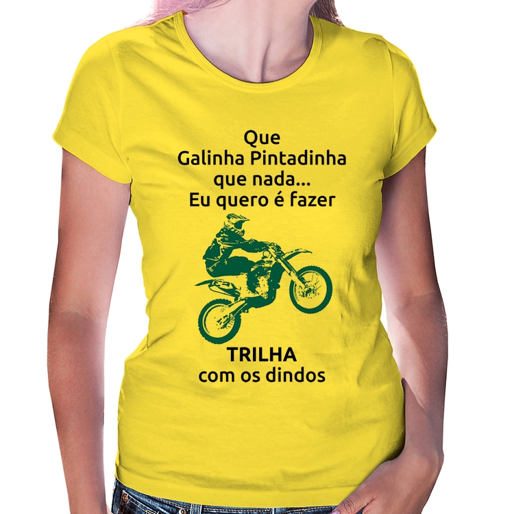 Baby Look Trilha com os dindos (moto azul) - Amarela