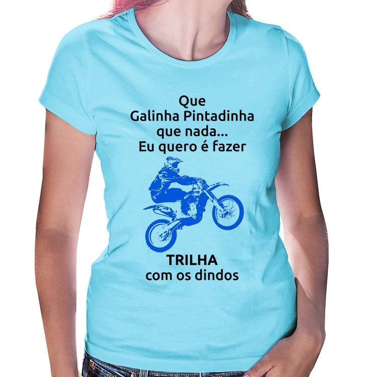Baby Look Trilha com os dindos (moto azul) - Azul Bebê