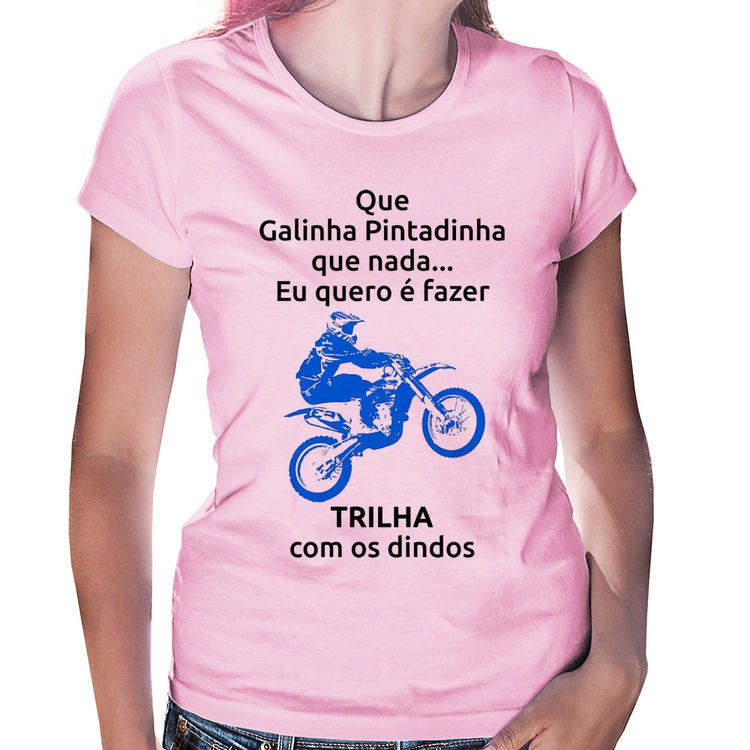 Baby Look Trilha com os dindos (moto azul) - Rosa Bebê