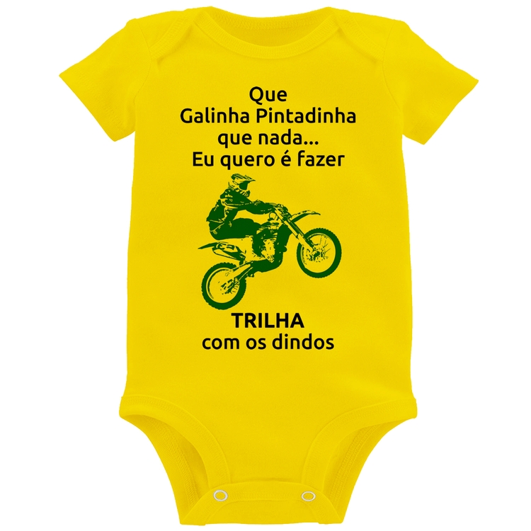 Body Bebê Trilha com os dindos (moto azul) - Amarelo