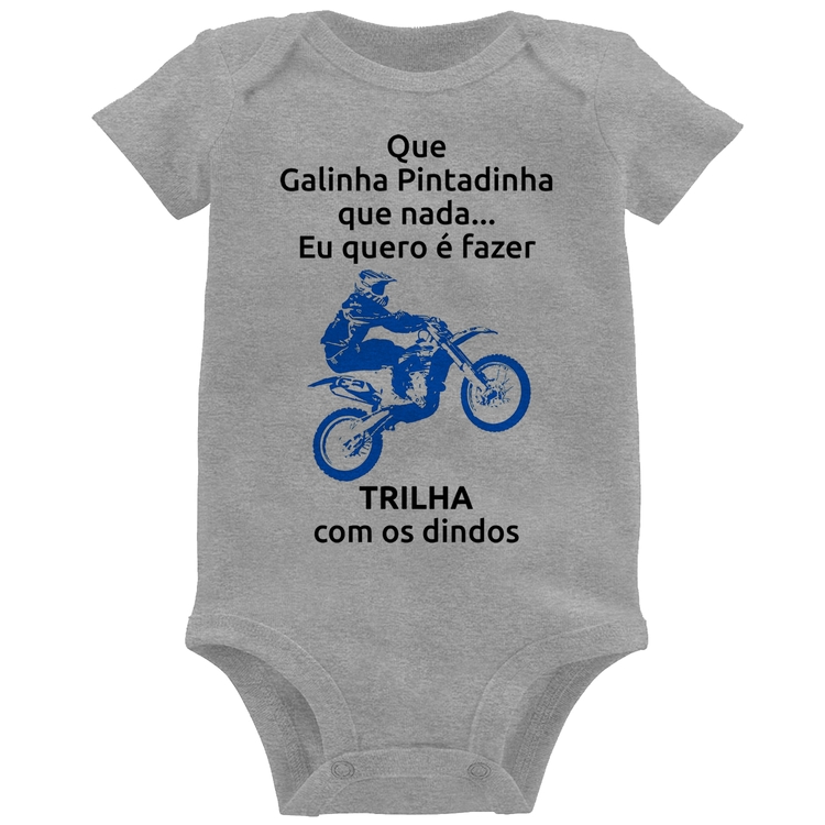 Body Bebê Trilha com os dindos (moto azul) - Cinza