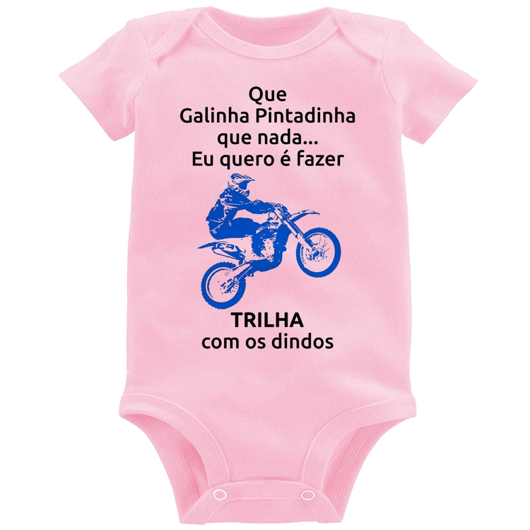Body Bebê Trilha com os dindos (moto azul) - Rosa Bebê