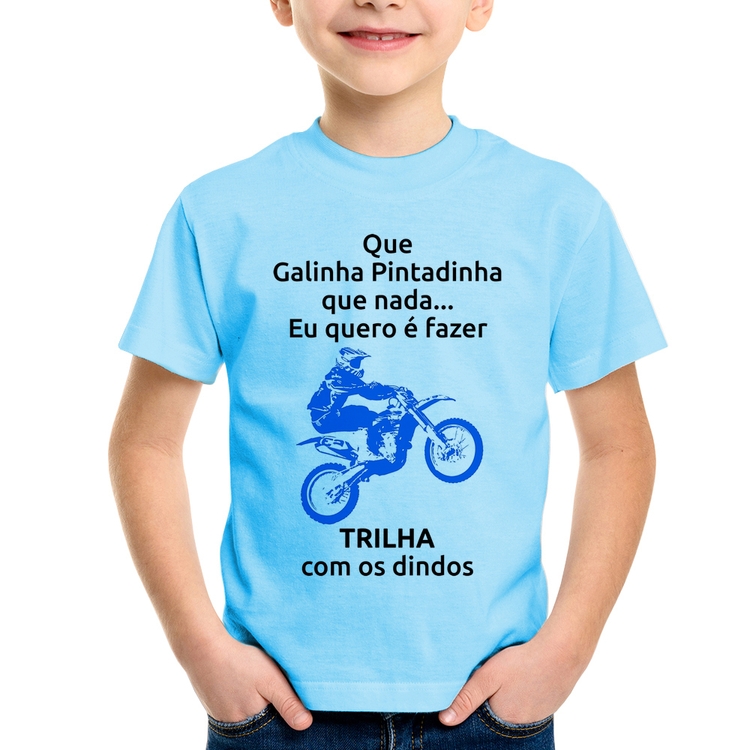 Camiseta Infantil Trilha com os dindos (moto azul) - Azul Bebê