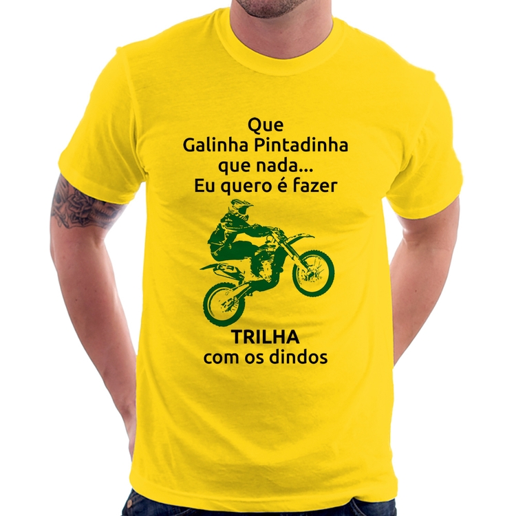 Camiseta Trilha com os dindos (moto azul) - Amarela