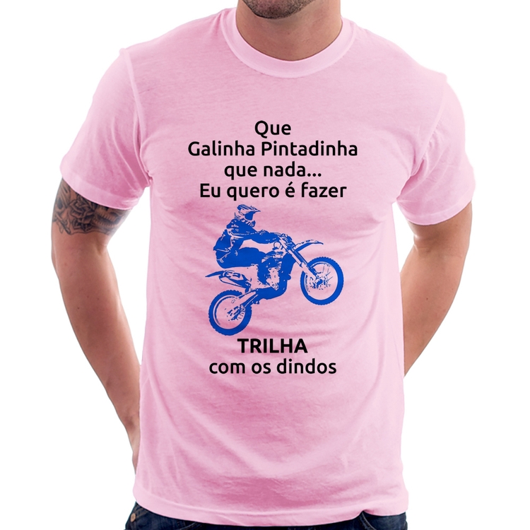 Camiseta Trilha com os dindos (moto azul) - Rosa Bebê