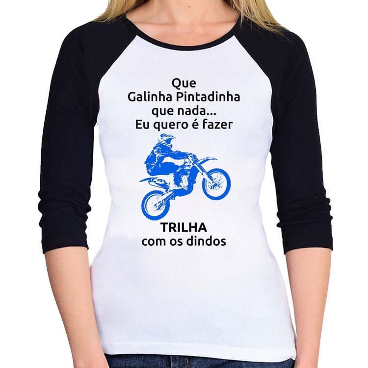 Baby Look Raglan Trilha com os dindos (moto azul) Manga 3/4