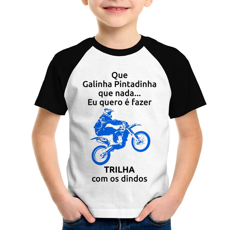 Camiseta Raglan Infantil Trilha com os dindos (moto azul)